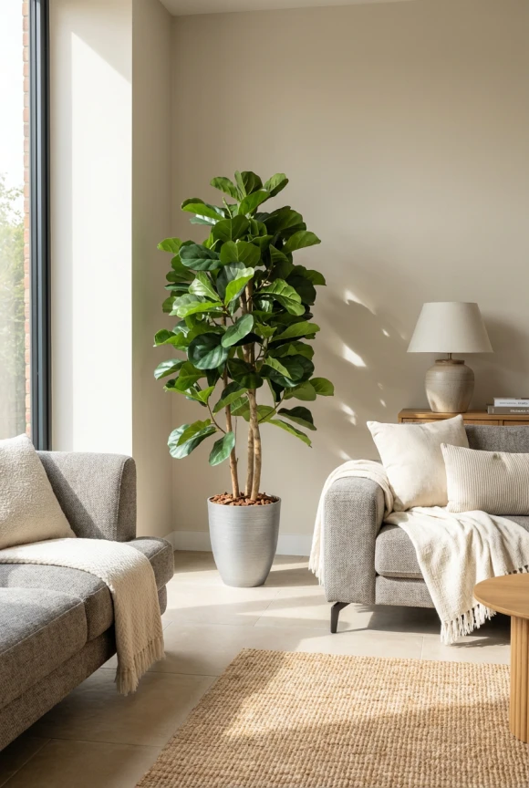 Artificial Fiddle Tree in Silver Buxley Pot - 150cm