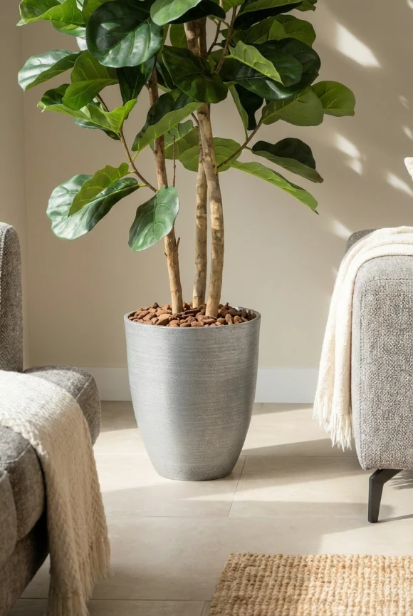 Artificial Fiddle Tree in Silver Buxley Pot - 150cm