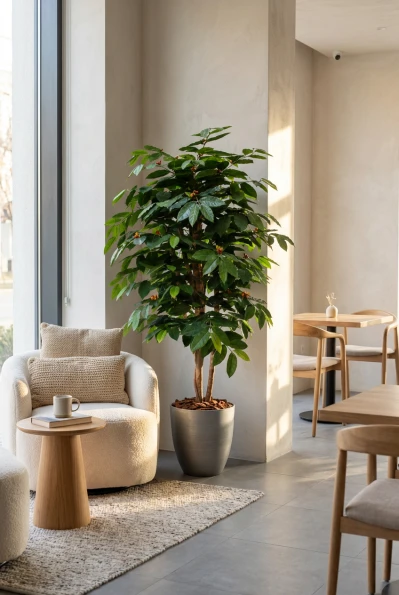 Artificial Coffee Tree in Silver Buxley Pot - 150cm