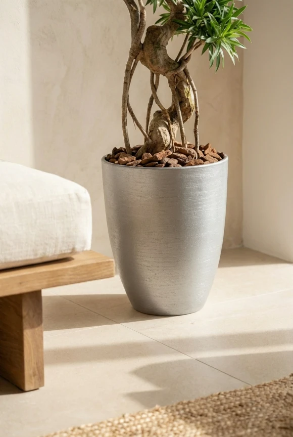 Artificial Podocarpus Cloud in Silver Buxley Pot - 150cm