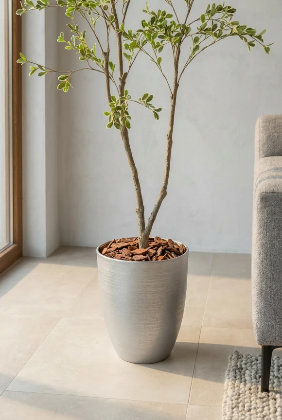 Busida Artificial Bucida Tree in Silver Buxley Pot - 150cm - Foliages