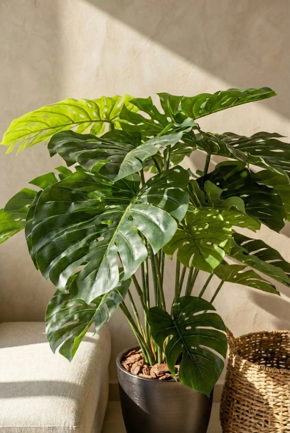 Artificial Monstera in Charcoal Buxley Pot - 120cm