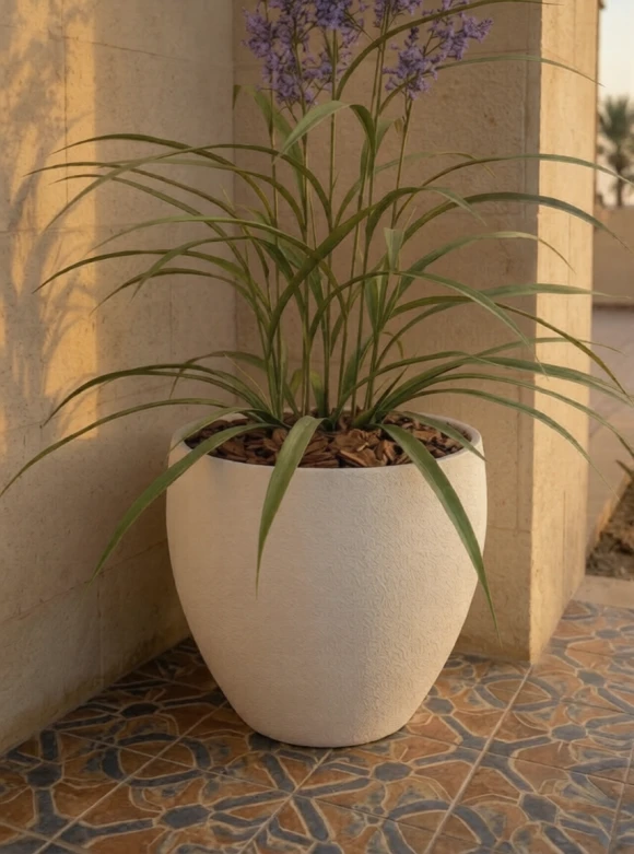 Outdoor Artificial Lavender Grass in White Easington Pot - 110cm