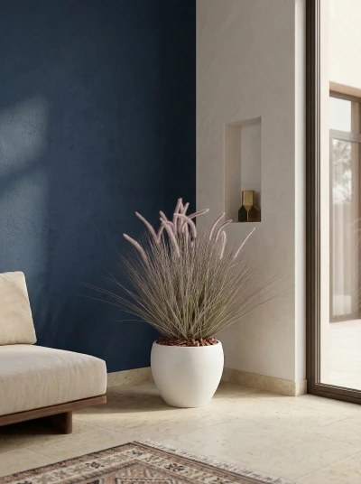 Artificial Dogtail Grass in White Easington Pot - 110cm