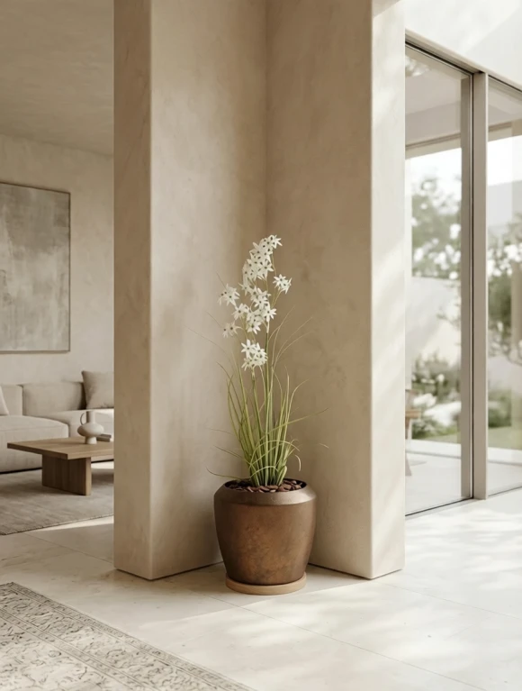 Artificial Allium Grass in Mocha Earle Dumpy Pot - 130cm