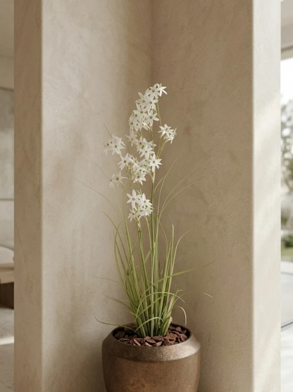 Artificial Allium Grass in Mocha Earle Dumpy Pot - 130cm