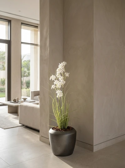 Artificial Allium Grass in Slate Earle Dumpy Pot - 130cm