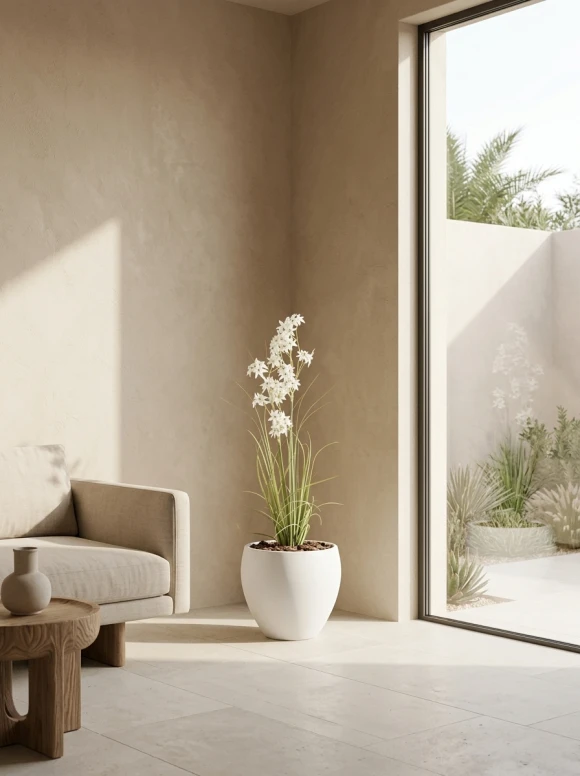 Artificial Allium Grass in White Easington Pot - 130cm