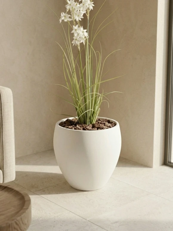 Artificial Allium Grass in White Easington Pot - 130cm
