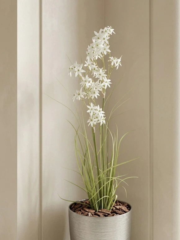 Artificial Allium Grass in Silver Buxley Pot - 130cm