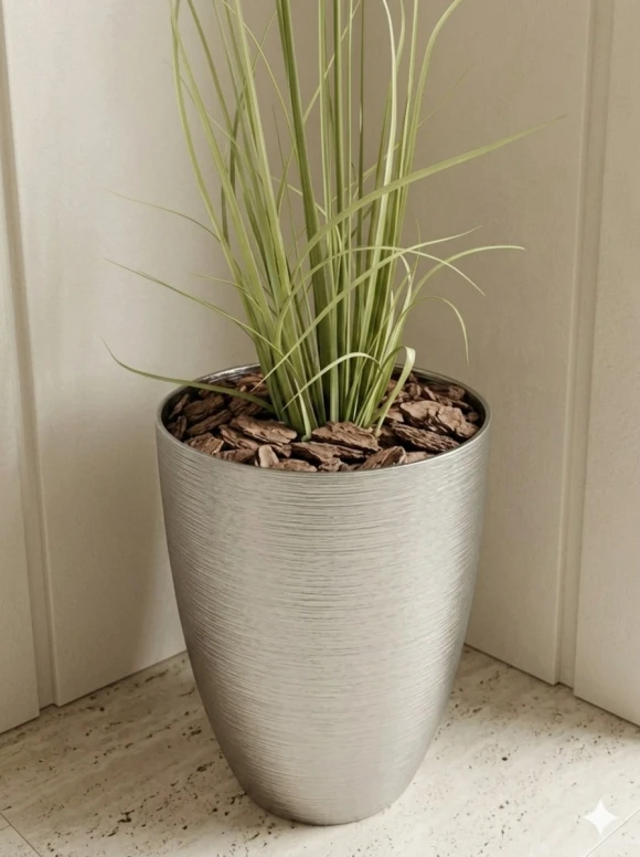 Artificial Allium Grass in Silver Buxley Pot - 130cm