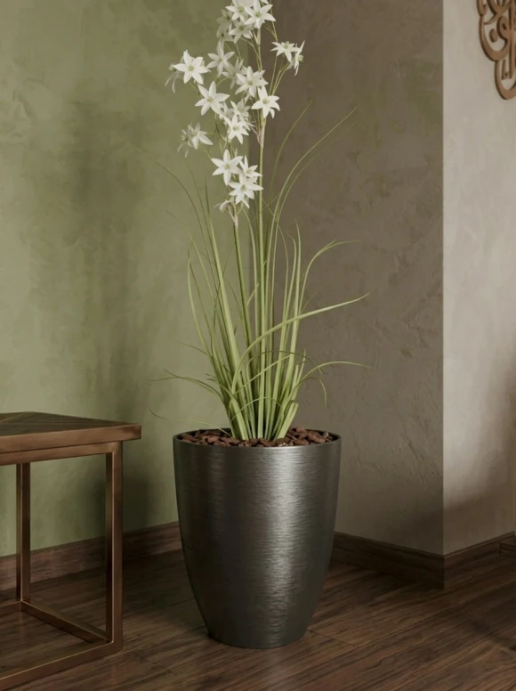 Artificial Allium Grass in Charcoal Buxley Pot - 130cm