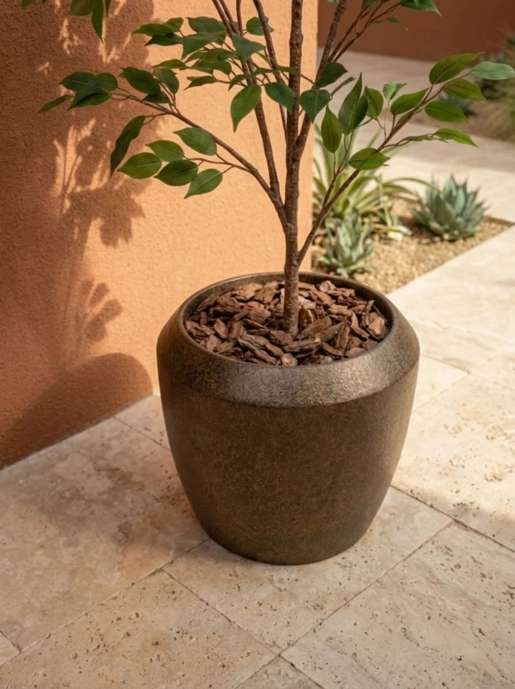 Outdoor Artificial Ficus Tree in Mocha Earle Dumpy Pot - 140cm