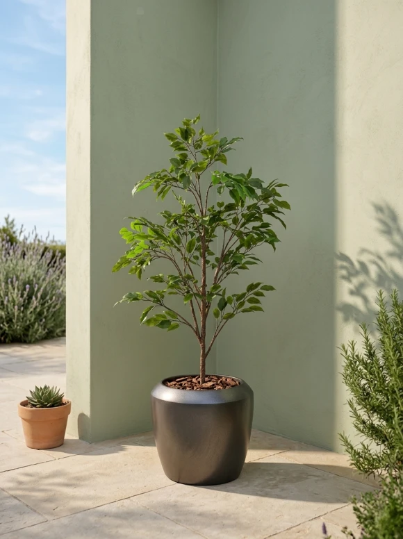 Outdoor Artificial Ficus Tree in Slate Earle Dumpy Pot - 140cm