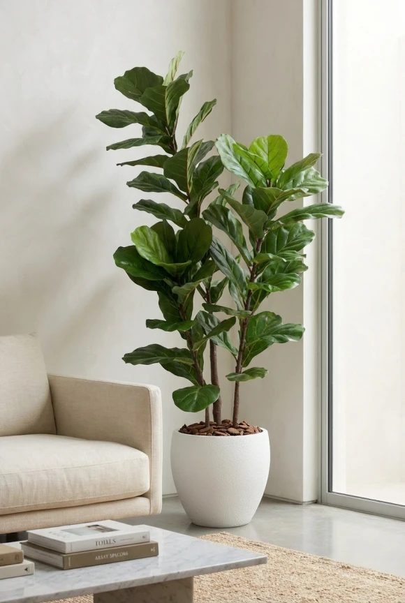 Artificial Fiddle Leaf in White Easington Pot - 150cm