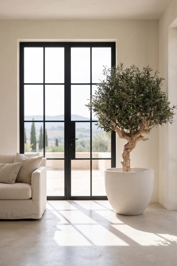 Image of Artificial Olive Tree on Single Stem Coffee Trunk - 180cm