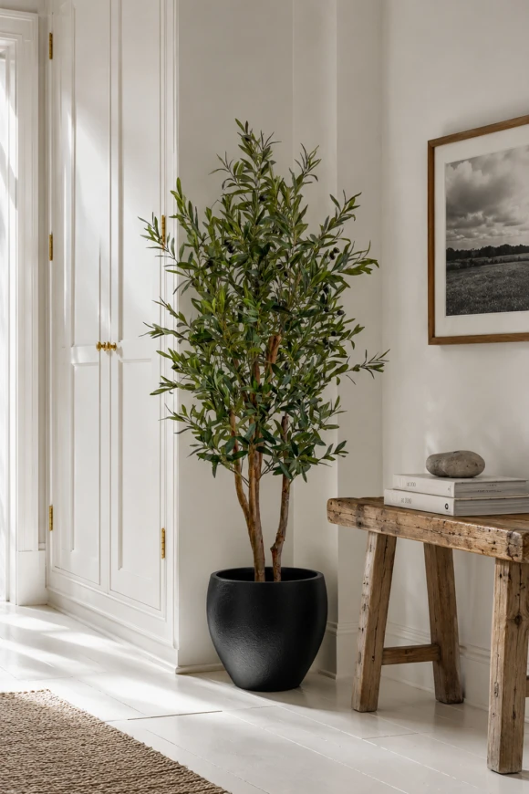 Image of Artificial Olive Tree in Black Easington Pot - 125cm