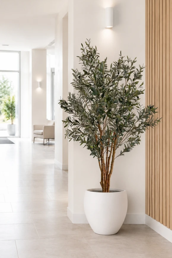Image of Artificial Olive Tree in White Easington Pot - 185cm