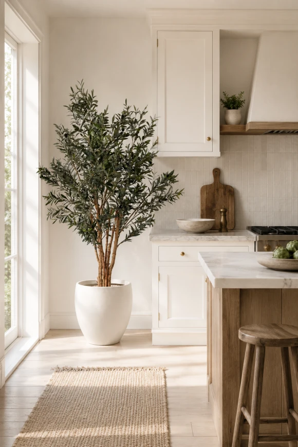 Image of Artificial Olive Tree in White Easington Pot - 185cm