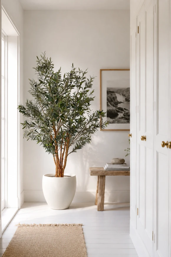 Image of Artificial Olive Tree in White Easington Pot - 185cm