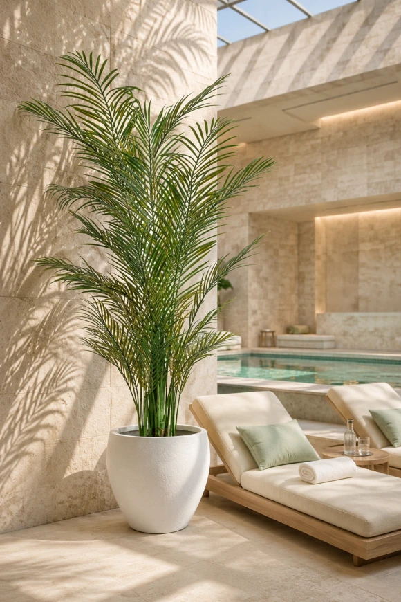 Palm tree installed in an indoor spa area