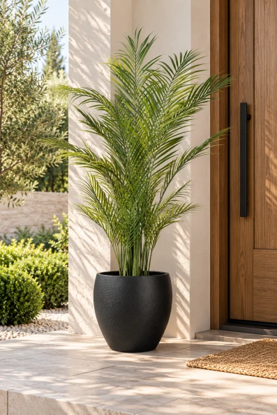 Image of UV Colourfast Artificial Areca Palm in Black Easington pot - 180cm