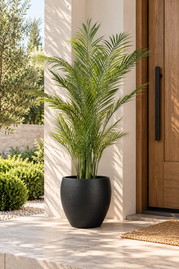 Image of UV Colourfast Artificial Areca Palm in Black Easington pot - 180cm