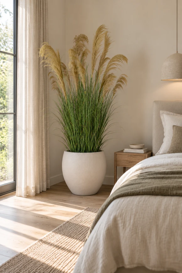 Image of Artificial Grass Reed in White Easington Pot - 180cm