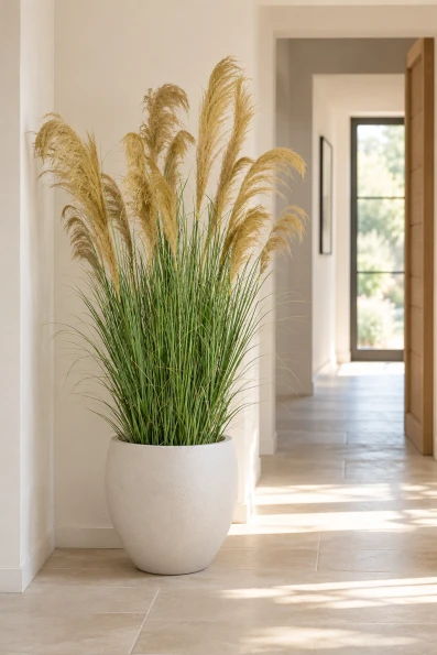 Image of Artificial Grass Reed in White Easington Pot - 180cm