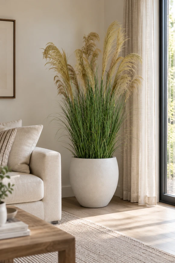 Image of Artificial Grass Reed in White Easington Pot - 180cm