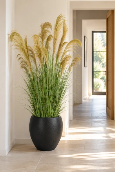 Image of Artificial Grass Reed in Black Easington Pot - 180cm