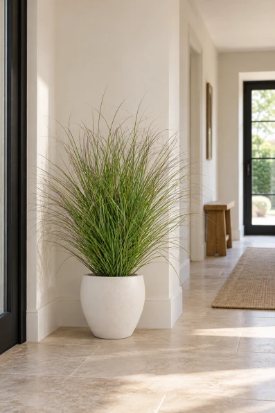 Image of Artificial Grass in White Easington Pot - 140cm