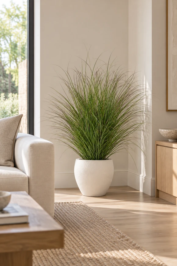 Image of Artificial Grass in White Easington Pot - 140cm