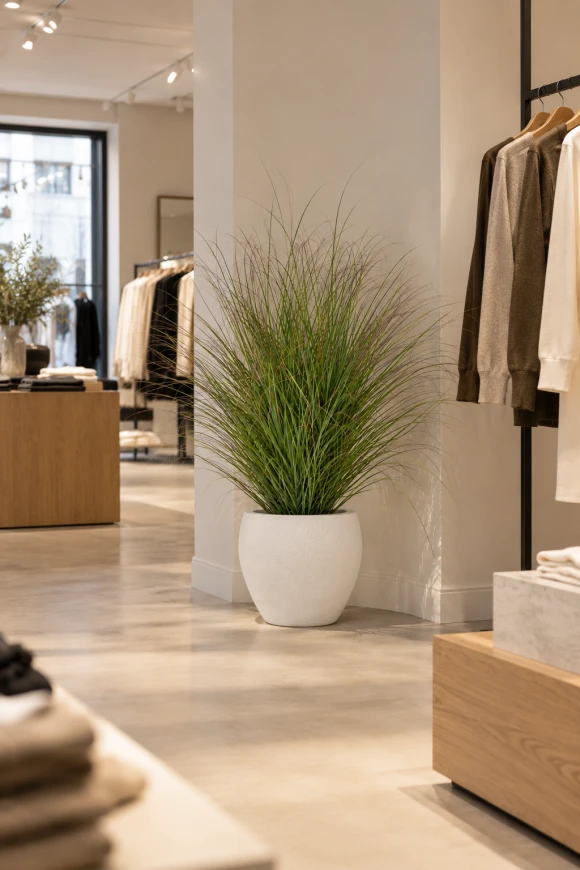 Image of Artificial Grass in White Easington Pot - 140cm