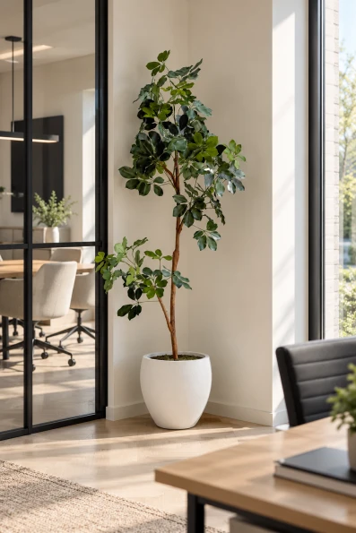 Image of Artificial Schefflera Tree in White Easington Pot - 210cm