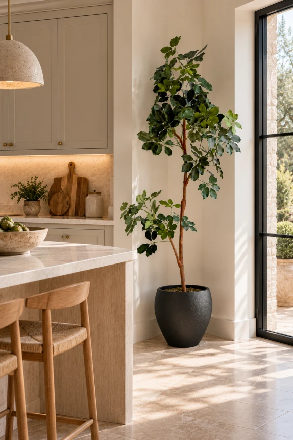 Image of Artificial Schefflera Tree in Black Easington Pot - 210cm