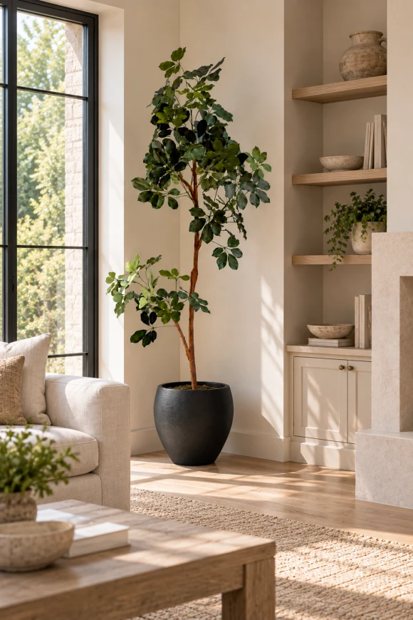 Image of Artificial Schefflera Tree in Black Easington Pot - 210cm