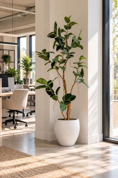 Image of Artificial Ficus Audrey Tree in White Easington Pot - 210cm