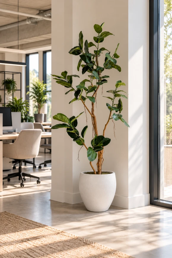 Image of Artificial Ficus Audrey Tree in White Easington Pot - 210cm