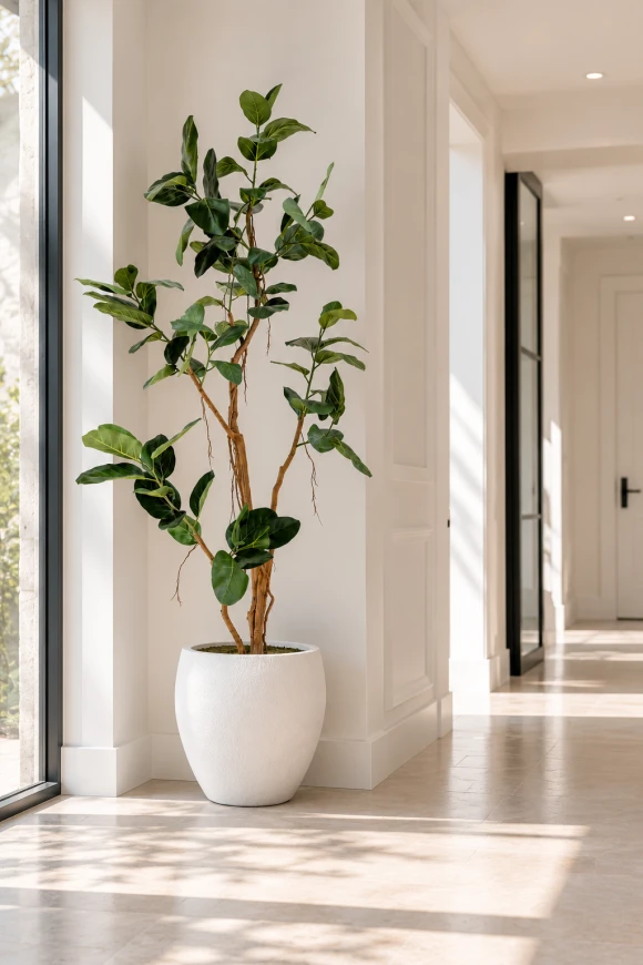 Image of Artificial Ficus Audrey Tree in White Easington Pot - 210cm