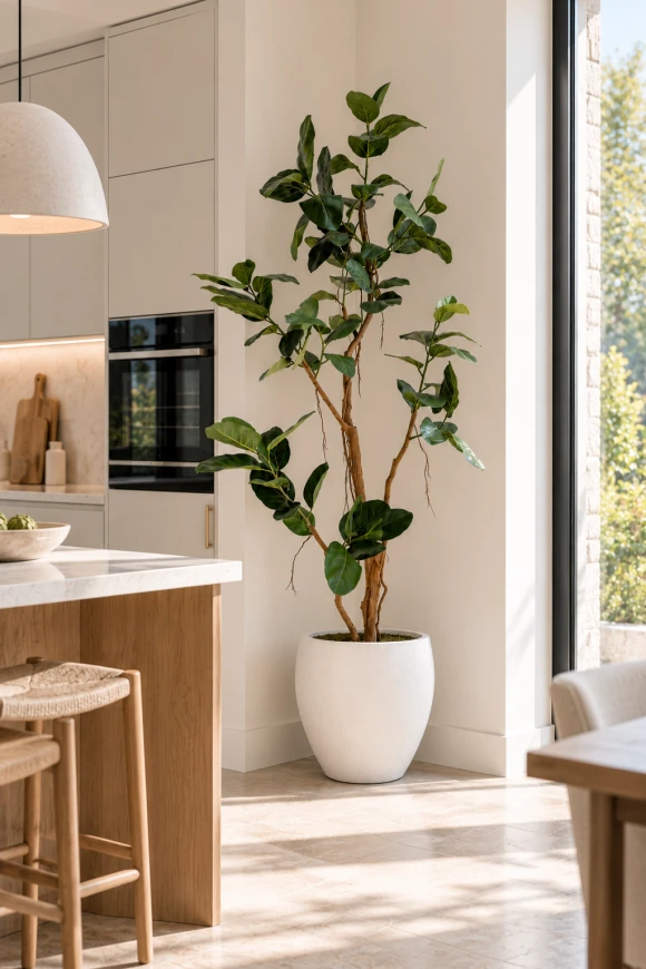 Image of Artificial Ficus Audrey Tree in White Easington Pot - 210cm