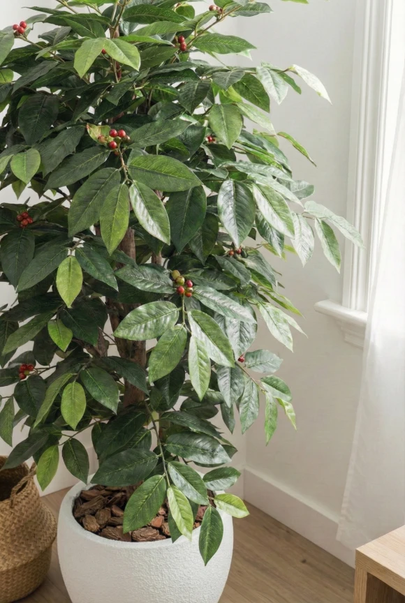 Artificial Coffee Tree in White Easington Pot - 150cm