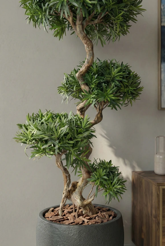 Artificial Podocarpus Cloud in Black Easington Pot - 150cm