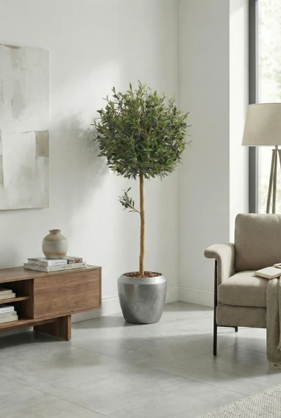 Artificial Olive Ball Tree in Slate Earle Dumpy Pot - 150cm