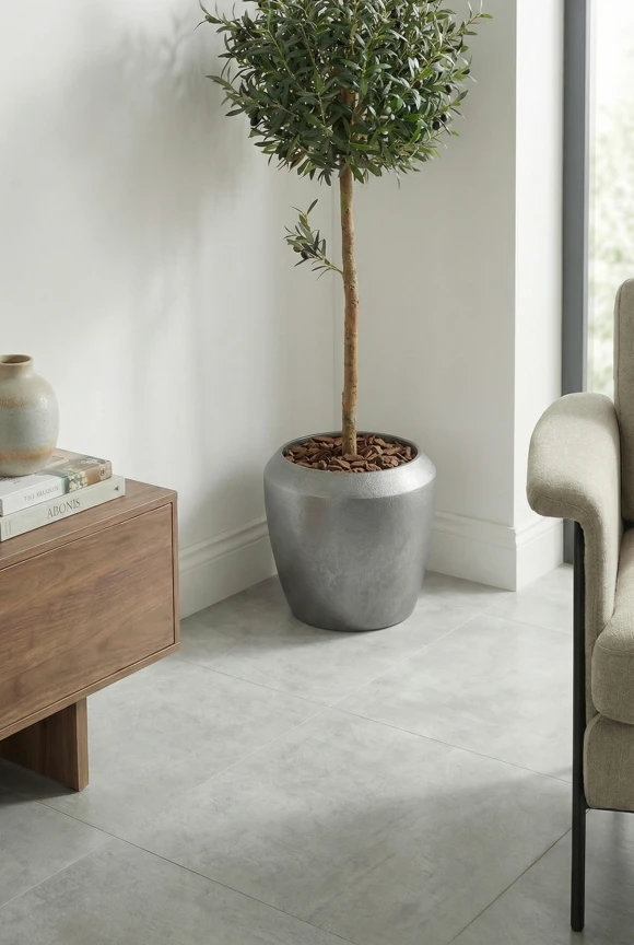 Artificial Olive Ball Tree in Slate Earle Dumpy Pot - 150cm