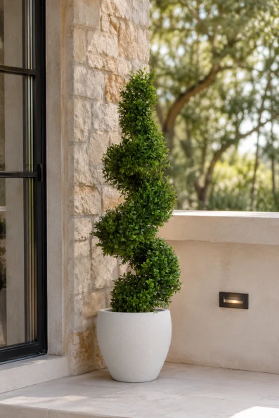 Artificial Buxus Spiral in White Easington Pot - 90cm