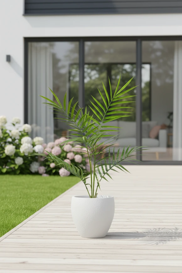 Image of Outdoor Artificial Areca Palm in White Easington Pot - 84cm