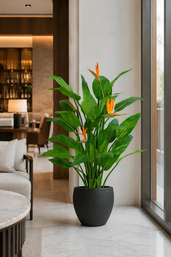 Image of Artificial Flowering Bird of Paradise in Easington Pot - 120cm