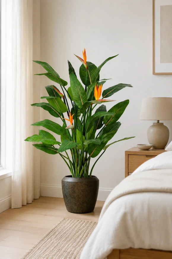Image of Artificial Flowering Bird of Paradise in Earle Dumpy Pot - 120cm