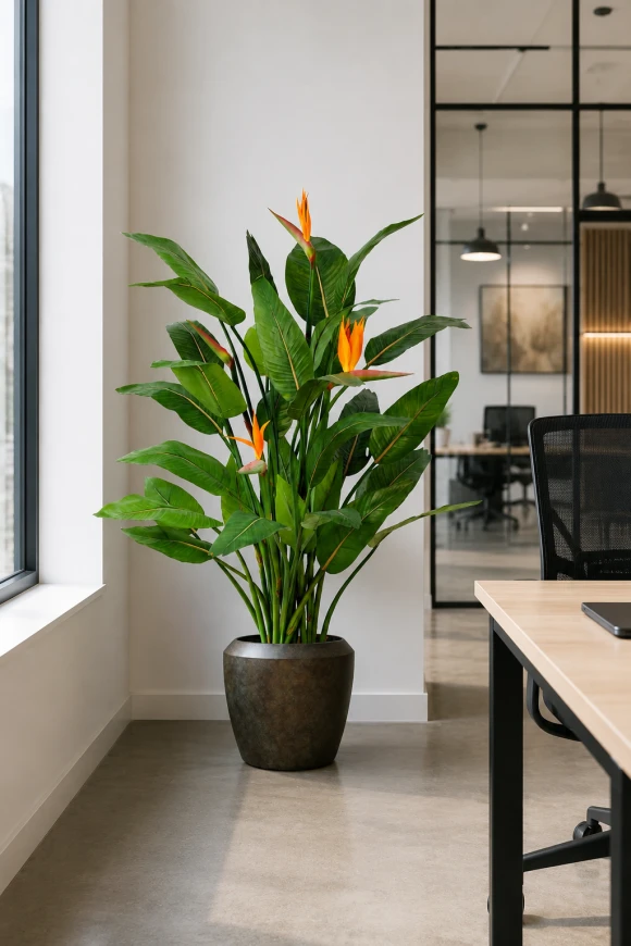 Image of Artificial Flowering Bird of Paradise in Earle Dumpy Pot - 120cm